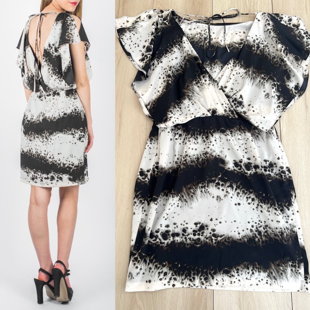 Jessica Simpson Christina Print Black White Watercolor Plunging Back Tunic Dress